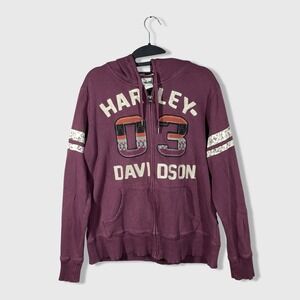 Harley Davidson Full Zip Hoodie Womens 2X Burgundy 03 Embroidered Thermal Grunge